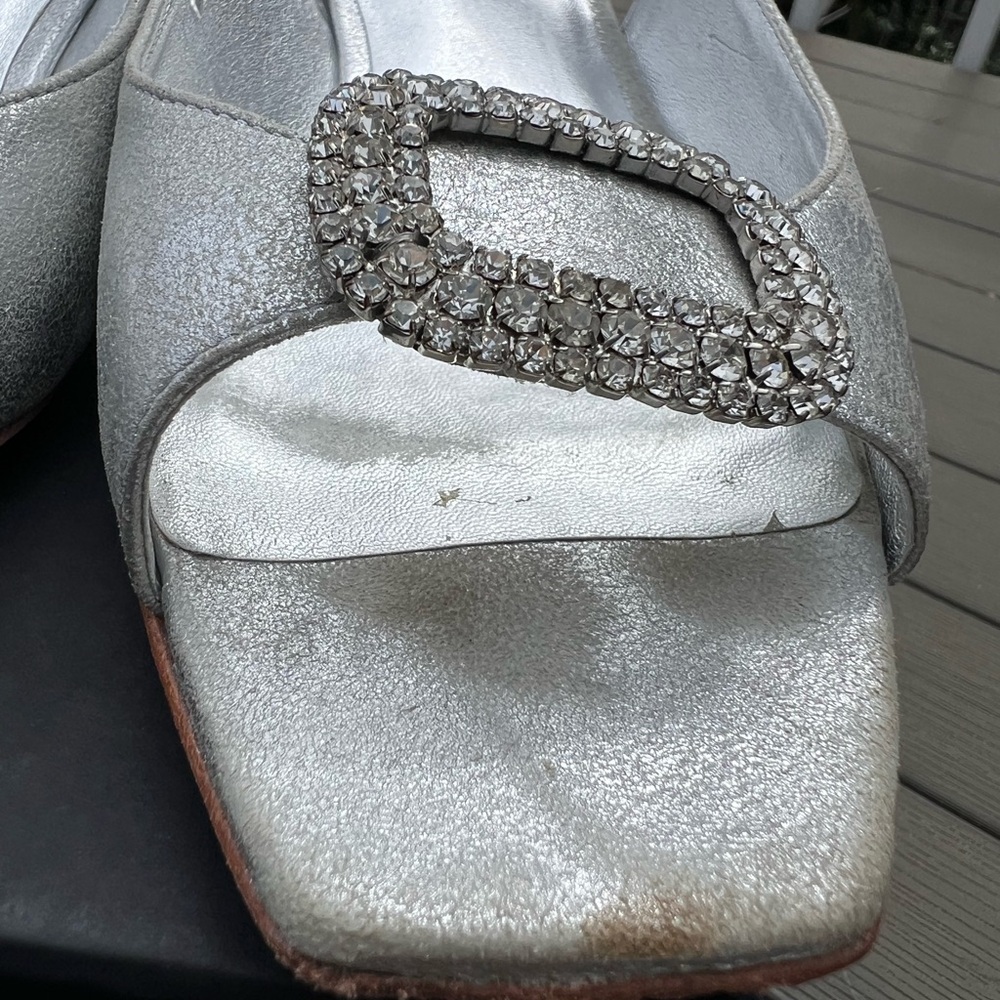 Pelle Moda Silver Rhinestone Buckle Slingback Mules - Picture 4 of 6